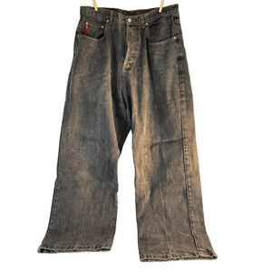 Crazyhorse Womens Jeans Wide Leg Distressed Black Button Fly Size 15/16